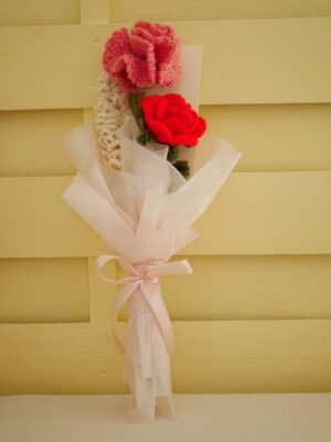 Bouquet de fleurs éternelles, oeillet, rose, lilas, fait main crochet cadeau unique original et atypique