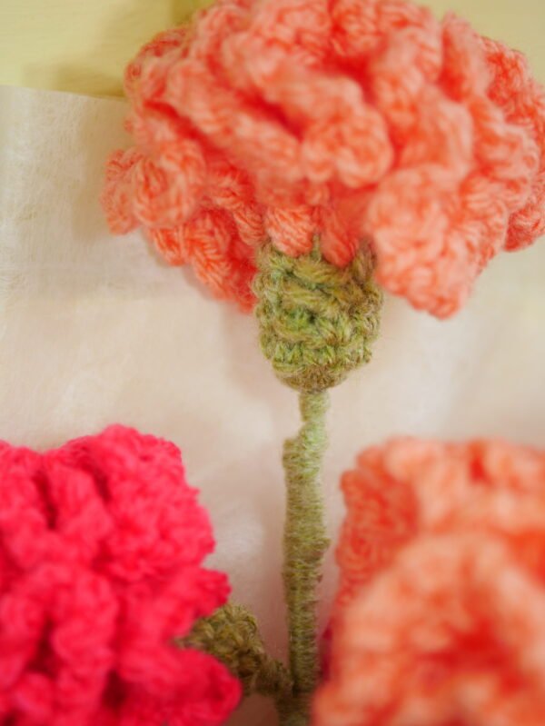 Bouquet de fleurs éternelles, oeillets au crochet