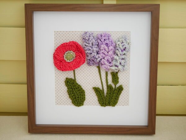 Tableau cadre art floral, fleurs en relief, paysage du Sud, à accrocher ou à poser , Provence coquelicot, lavande, pois irisés dorés