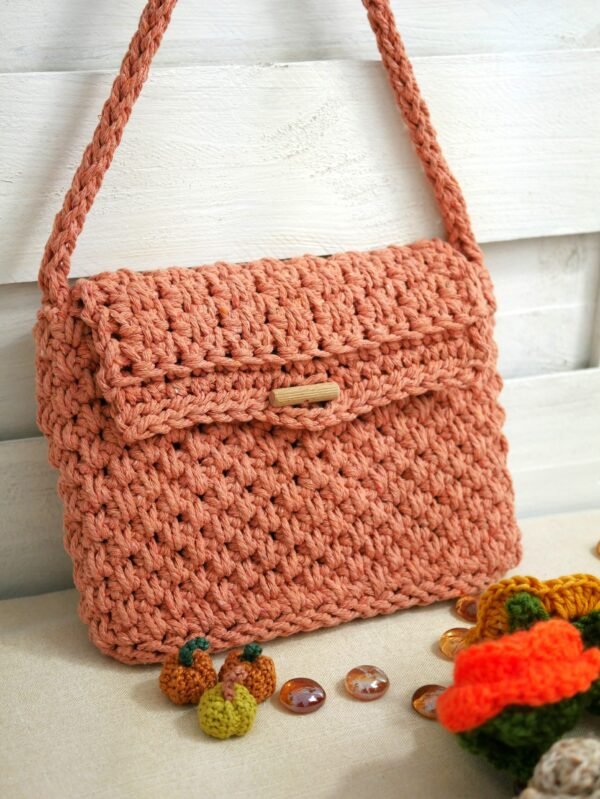 Sac à main en coton corail orangé chic et artisanal Fait main