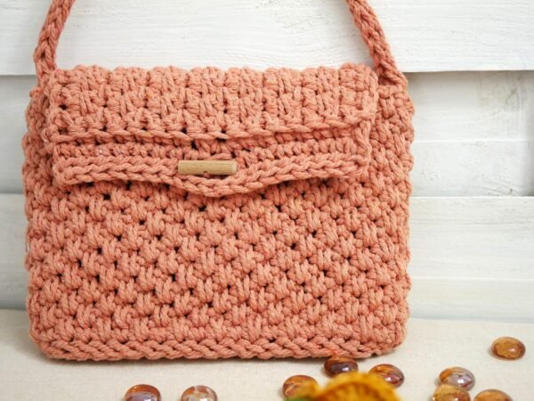 Sac à main en coton corail orangé chic et artisanal Fait main