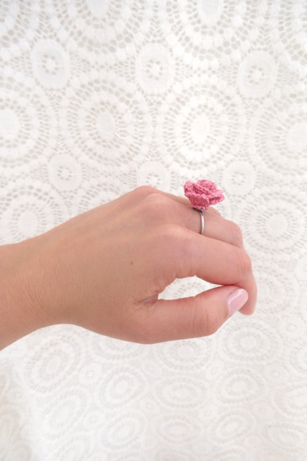 Bague Fleur Rose Velours