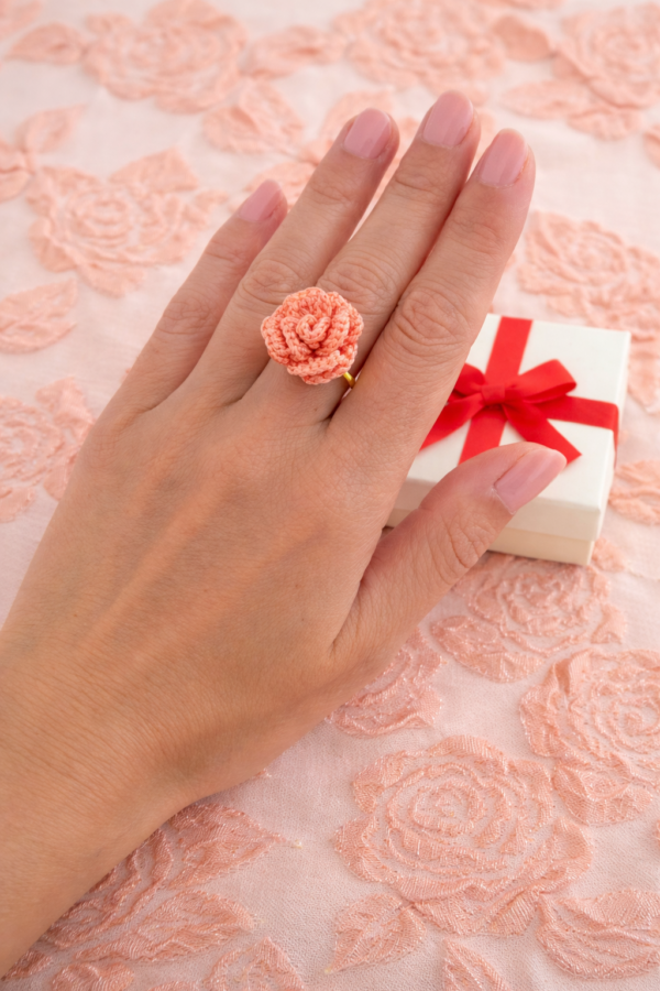 Bague Fleur Rose Corail